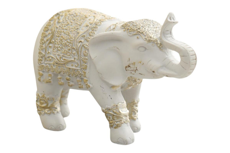 White and gold standing elephant ornament 19cm