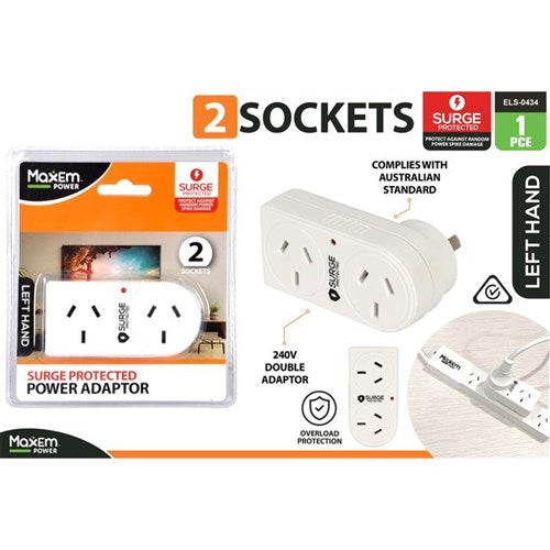 2 socket surge protected adaptor left side