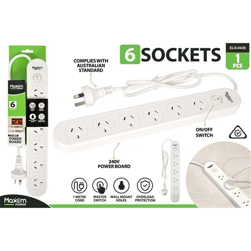 6 outlet powerboard with master switch