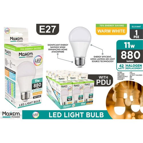 11W warm white LED light bulb E27 base