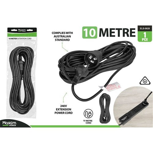 Black 10m power extension lead