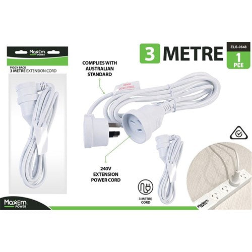 White 3 meter piggyback extension cord