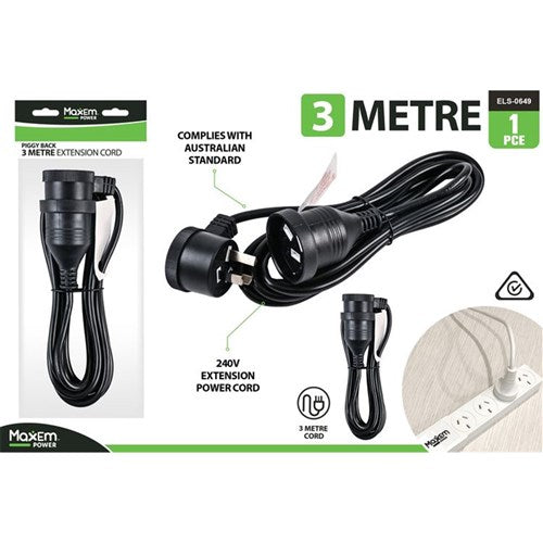 Black 3m piggyback extension cord