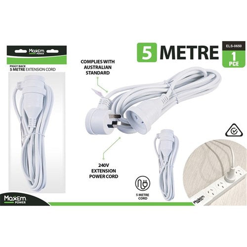 White 5 meter piggyback extension cord