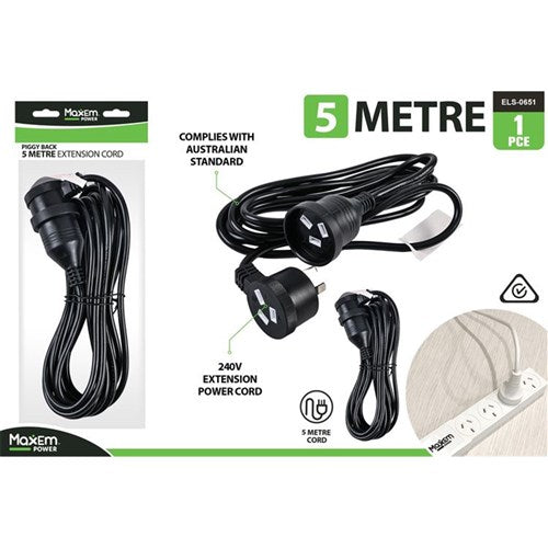 Black 5m piggyback extension cord