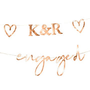 Engaged Bunting with Customisable Initials & Hearts Rose Gold FSC 27pk