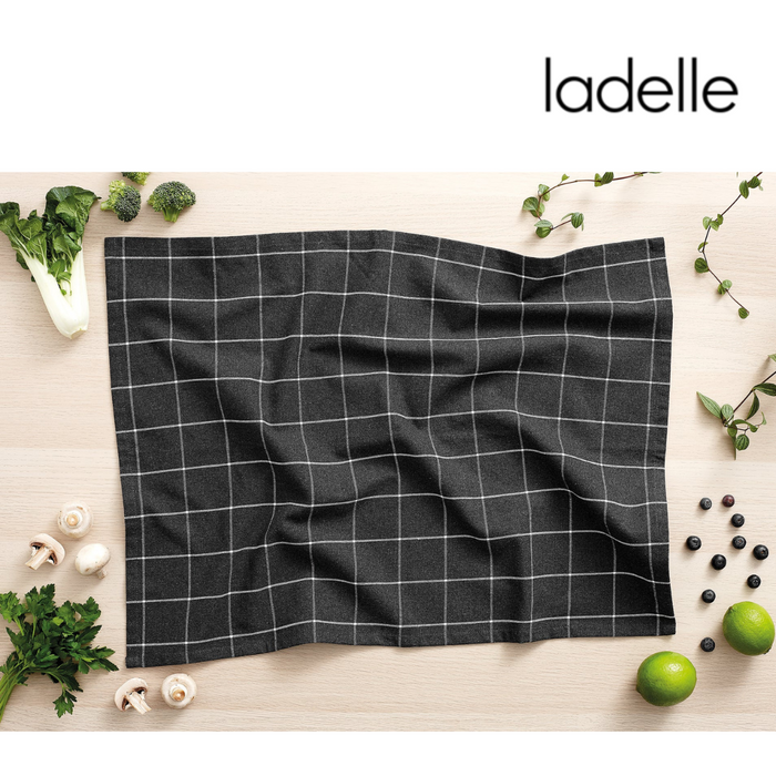 Ladelle Eco Check Kitchen Towel Charcoal 2pk