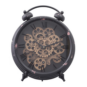 Eddison black round wall clock with exposed gears and Roman numerals, 45cm