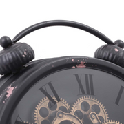 Eddison black round wall clock with exposed gears and Roman numerals, 45cm