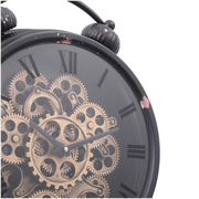 Eddison black round wall clock with exposed gears and Roman numerals, 45cm