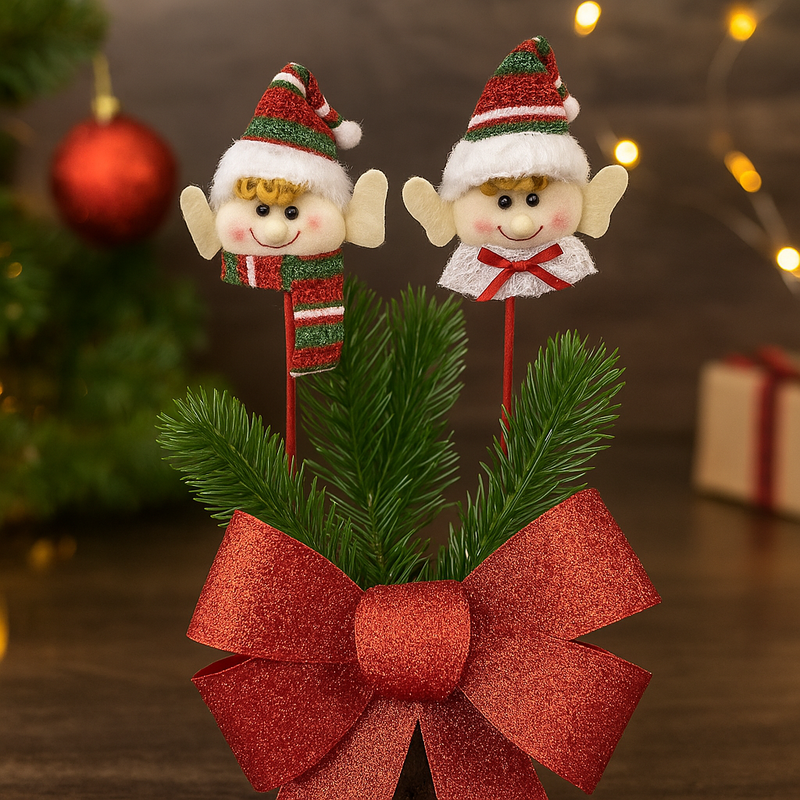 Assorted 35.56cm Elf Picks with striped legs, jingle bells, and festive details for Christmas decorations