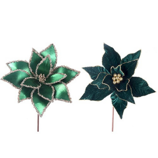 Ronis Emerald Green Poinsettia 30cm with 50cm Stem 2 Asstd