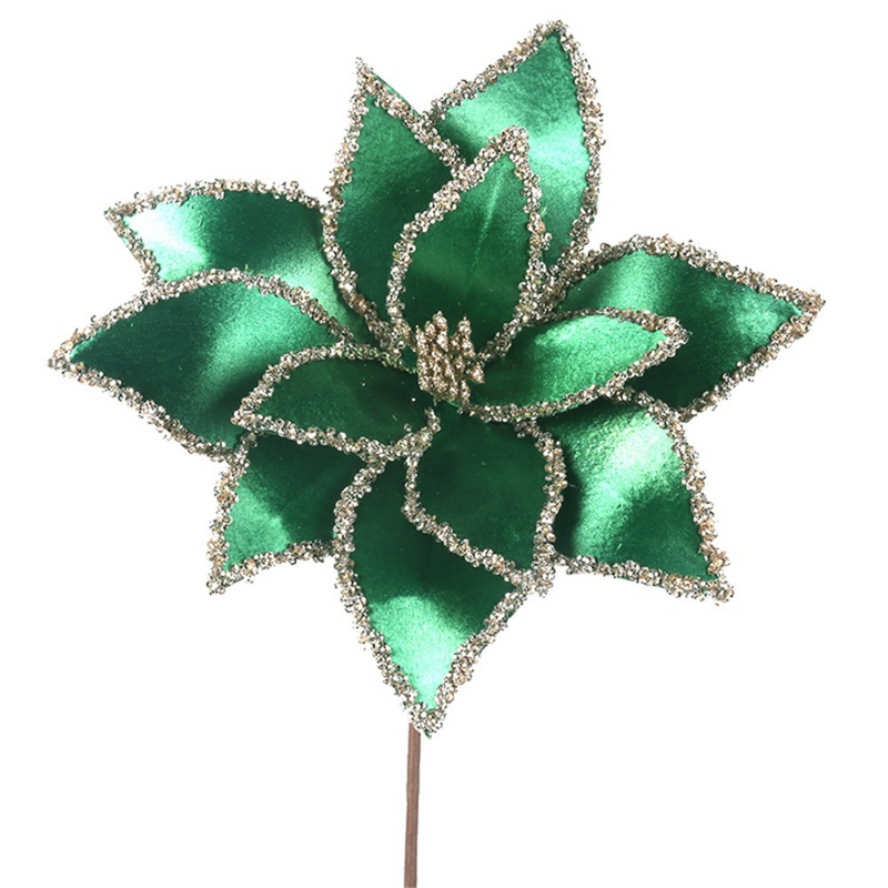 Ronis Emerald Green Poinsettia 30cm with 50cm Stem 2 Asstd
