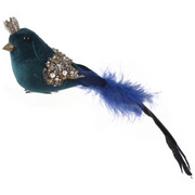 Ronis Emerald Velour Bird with Clip 7x8x29cm – thumbnail