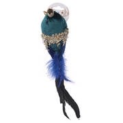 Ronis Emerald Velour Bird with Clip 7x8x29cm – thumbnail