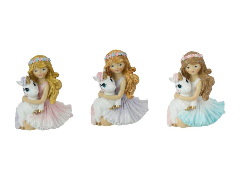 10cm figurine of girl kneeling with unicorn