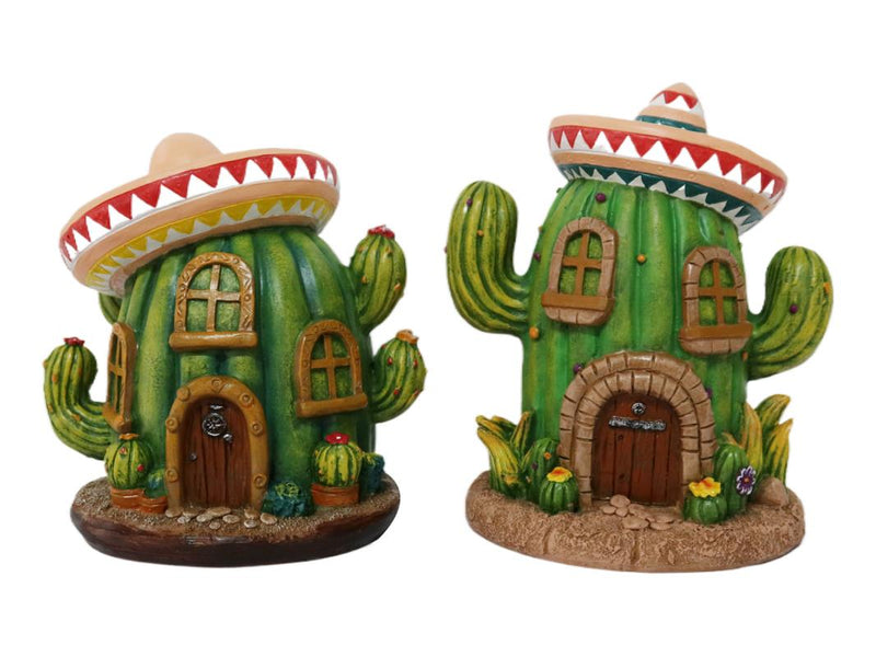 Cactus Fairy Garden House with Hat 2 18cm