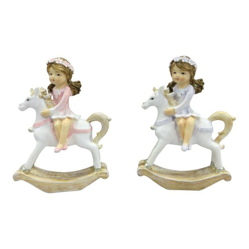 Assorted fairy on rocking horse ornament 9.5cm