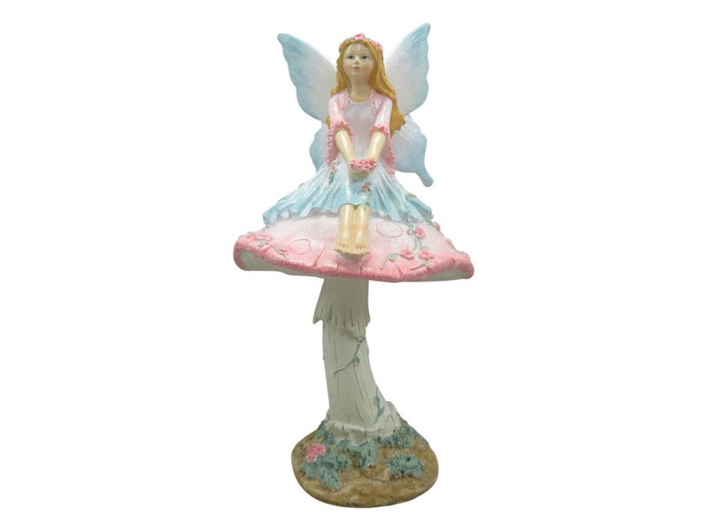 Sitting Fairy on Pink Mushroom 25cm