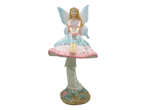 Sitting Fairy on Pink Mushroom 25cm