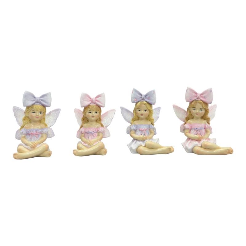 Assorted sitting fairy with bow ornament 7cm