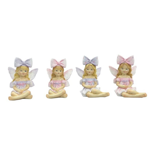 Assorted sitting fairy with bow ornament 7cm