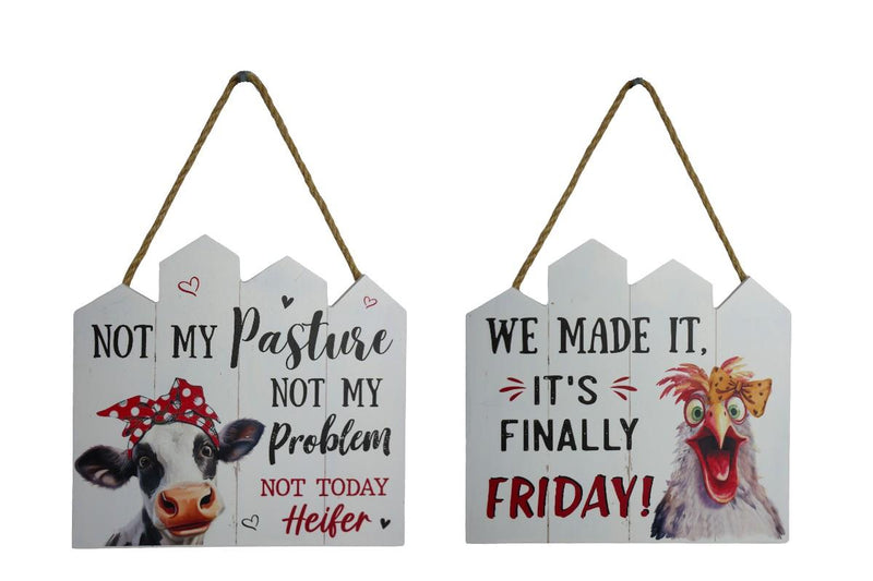 18x17CM HANGING FARM MDF PLAQUE 2 ASS