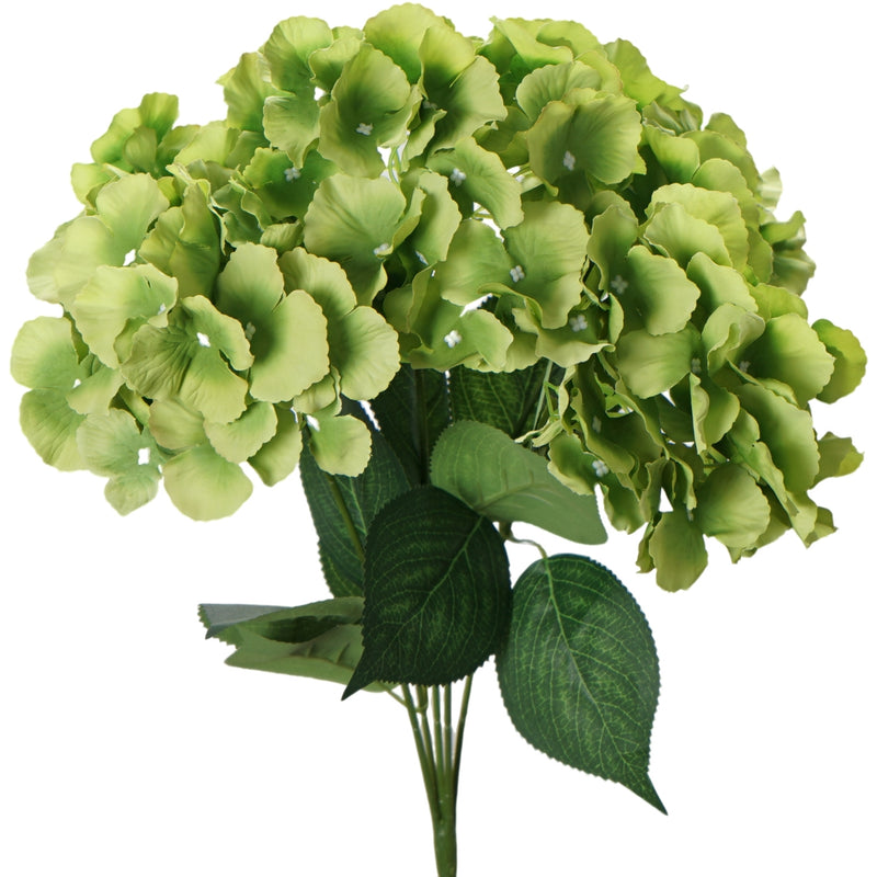 Green hydrangea bouquet with 5 artificial flower heads 45cm