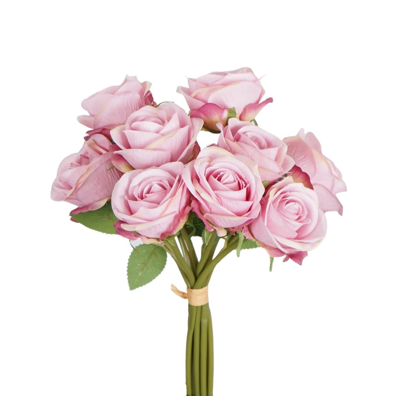 Pink rose bundle with 9 artificial flower heads