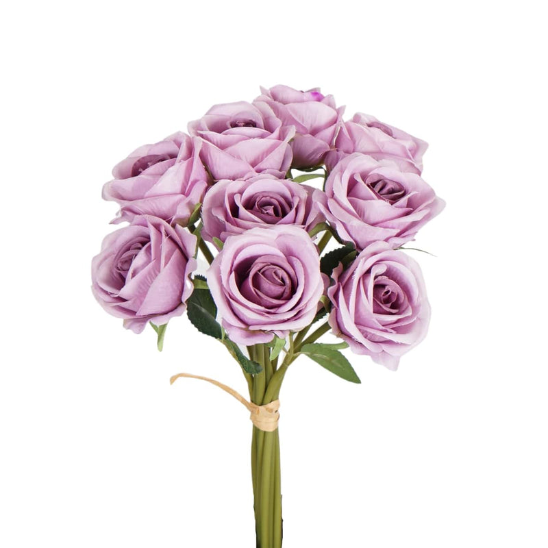 Purple rose bundle with 9 realistic artificial blooms