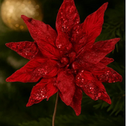 Christmas Flower Christmas Red Poinsettia with Short Stem & Clip 36cm – thumbnail