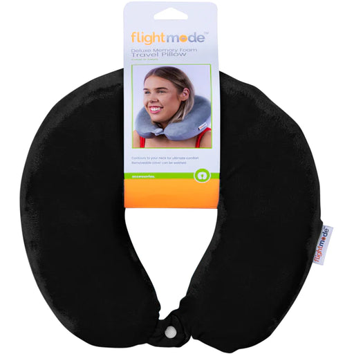 Flightmode Memory Foam Travel Pillow With Clip - Black Only