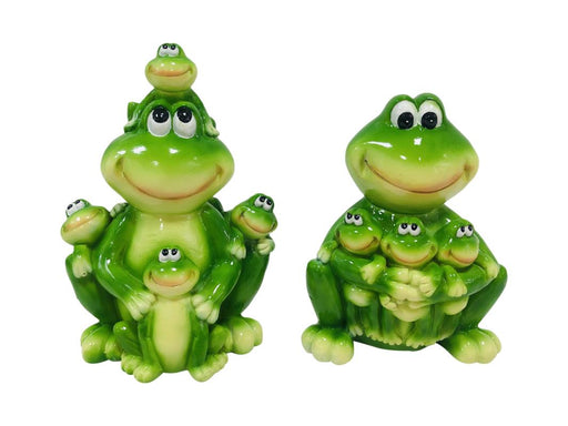 Shiny green frog family figurine assorted