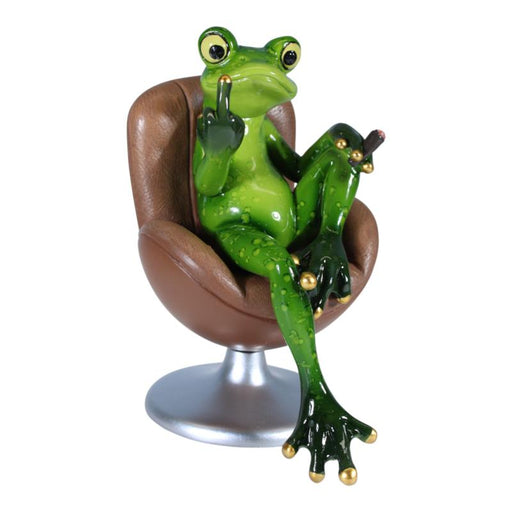 Frog on swivel chair ornament 15x13cm