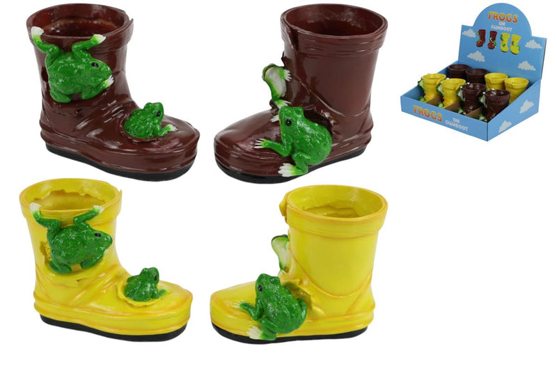Frog sitting on gumboot ornament 12cm