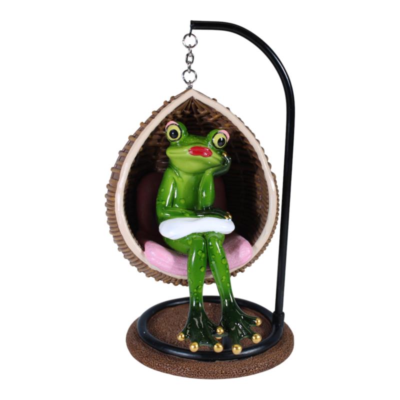 Frog relaxing in hanging hammock chair 18x12cm