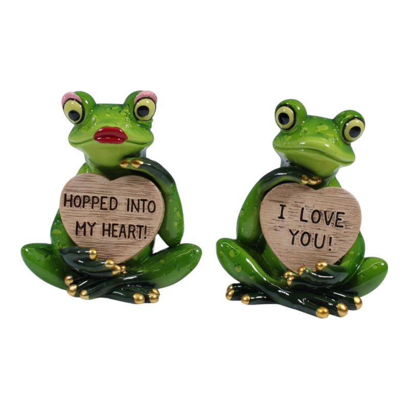 Assorted marble-look love frog ornament 9x7cm