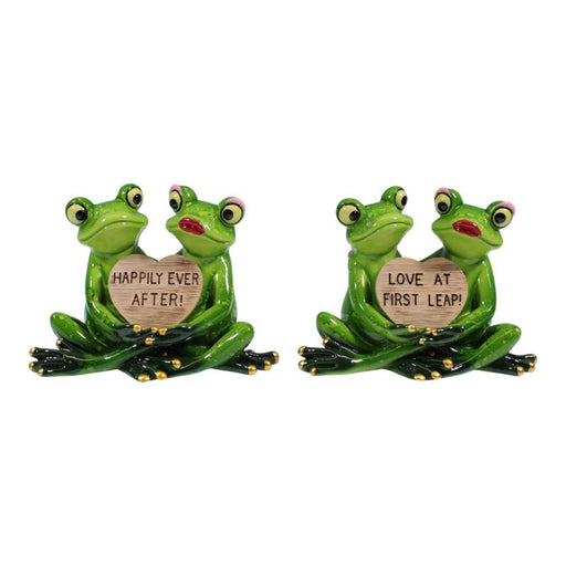 Assorted marble-look frog couple ornament 9x12cm