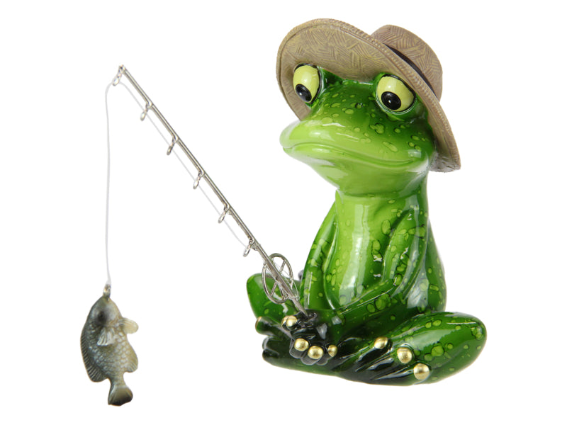 Fishing frog figurine marble finish