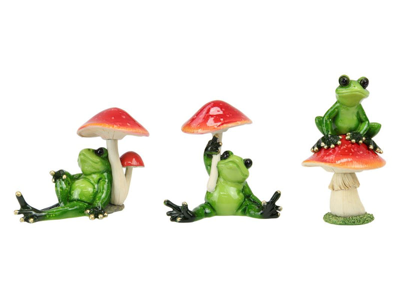 Green marble frog with mushroom figurine