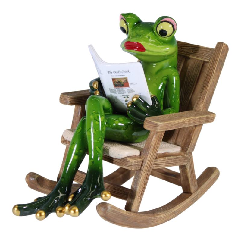 Frog sitting in rocking chair ornament 14x12cm