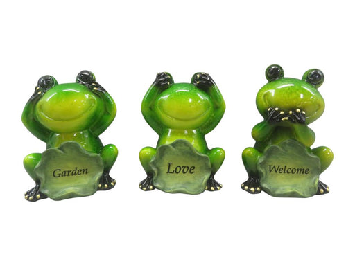 9CM GARDEN FROG W/LILYPAD SIGN 3 ASS