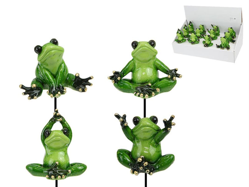 Marble finish frog garden plant stake assorted