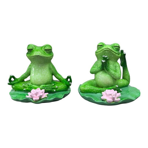 Meditating marble frog on lotus lily pad 8x7cm