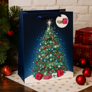 Jumbo FSC Mix Christmas gift bag with traditional tree design and rope handles
