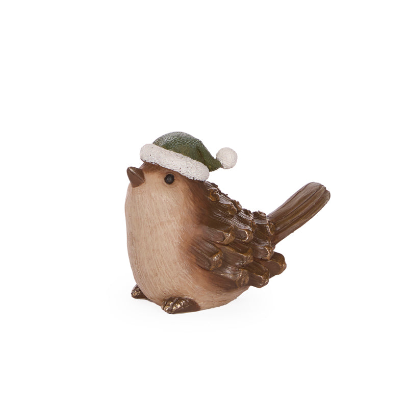 Woodland wren Christmas decoration wearing festive hat