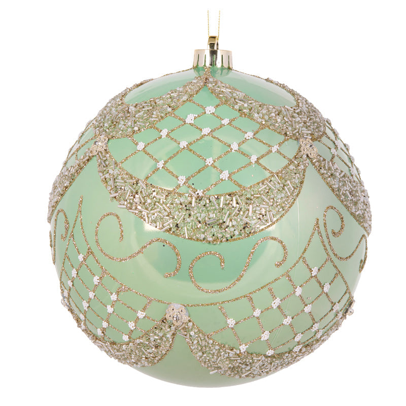 Large pearl mint opulent Christmas bauble 20cm