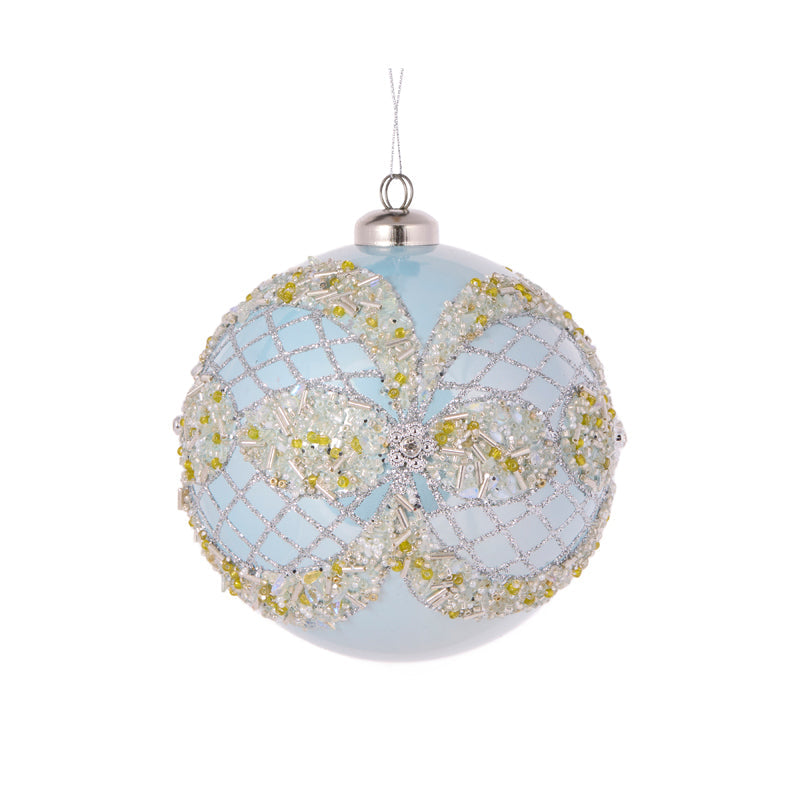 Pearl light blue ornate Christmas bauble 15cm
