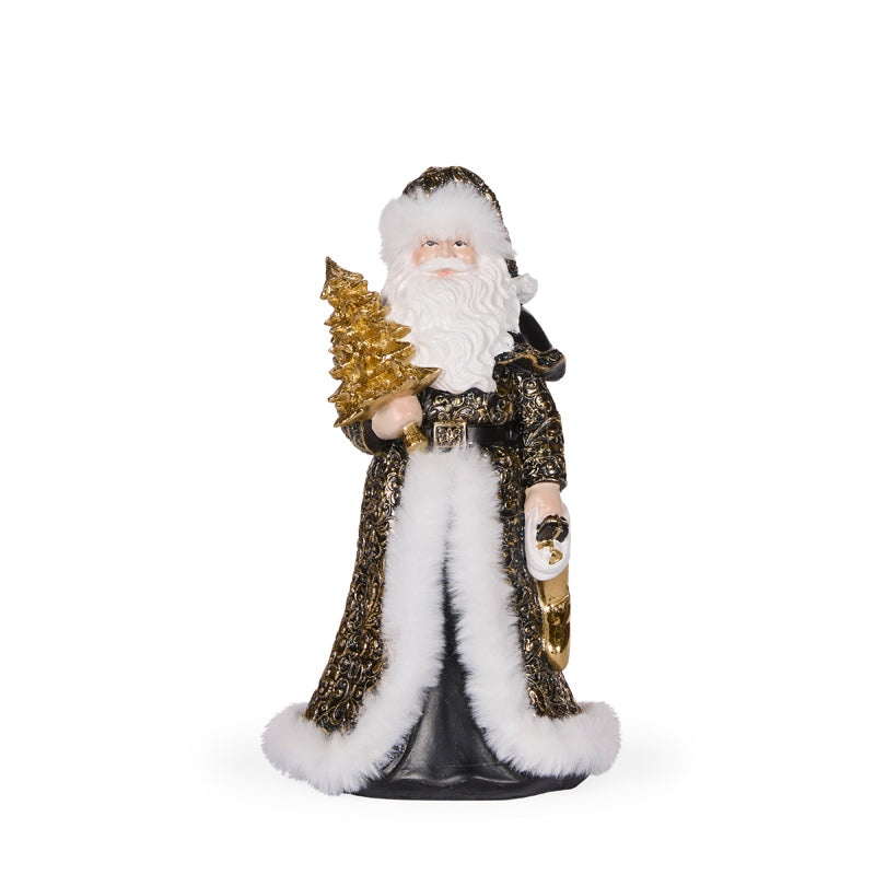 Black and gold Santa Christmas decoration with fur detailing 23cm