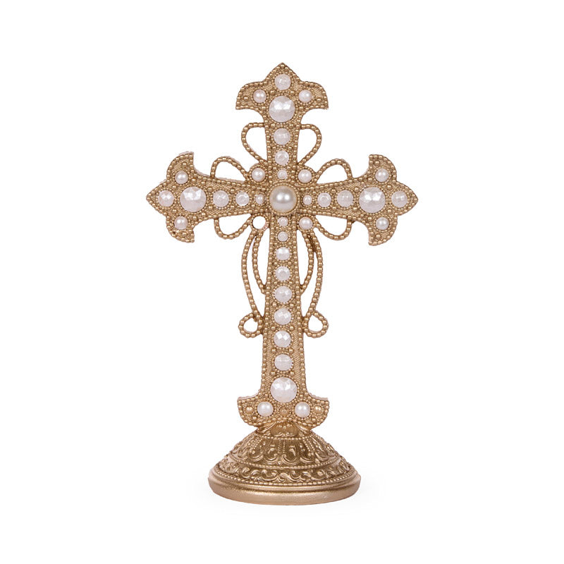 Delicate champagne cross Christmas decoration 28cm